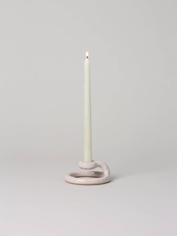  coil built Uni candlestick - speckled white candle stick