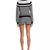 solid & striped - solid and striped - celeste short - black and white striped knitted slim fit short - pull on elastic waistband 