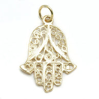 14k Yellow Gold Filigree Hamsa Pendant Yemenite - Room Eight - Bareket Fine Jewelry