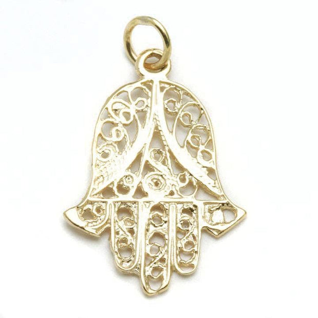 14k Yellow Gold Filigree Hamsa Pendant Yemenite - Room Eight - Bareket Fine Jewelry