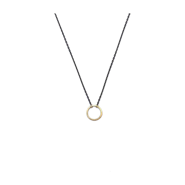 18k Hammered Circle on Oxidized Silver Chain - Room Eight - CLP Jewelry