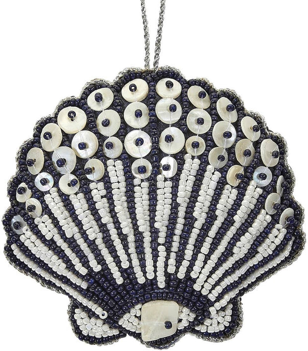 Scallop Shell Navy Beaded Ornament