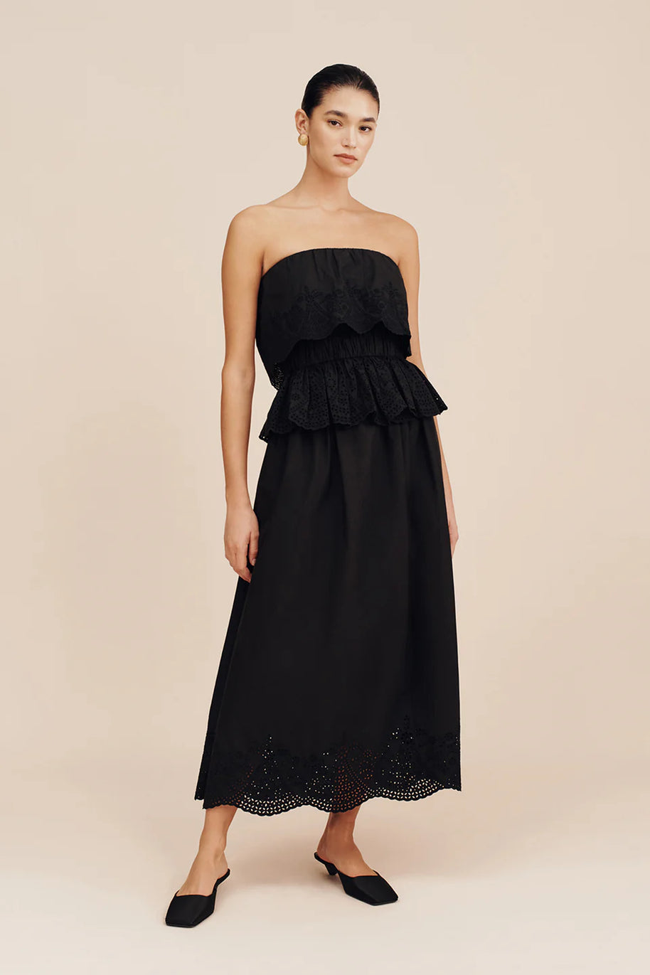 Posse Beryl Skirt - Black Posse Skirt - Maxi Black Skirt - Midi Black Skirt - Eyelet Skirt 