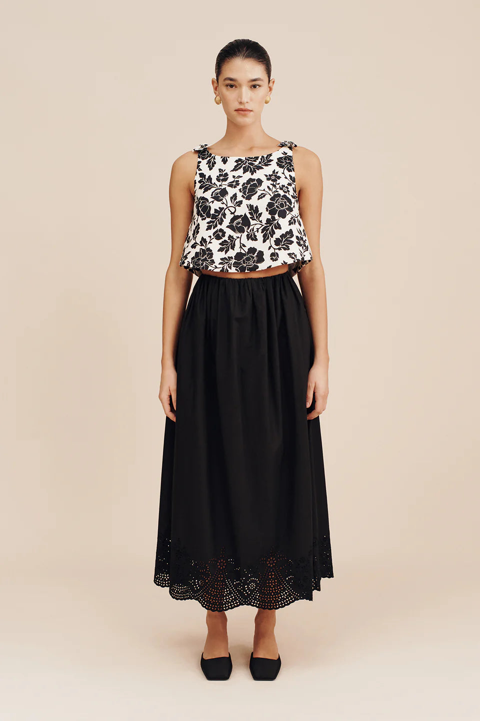 Posse Beryl Skirt - Black Posse Skirt - Maxi Black Skirt - Midi Black Skirt - Eyelet Skirt 