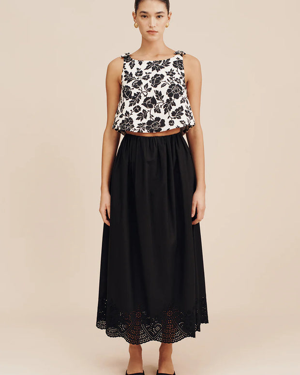 Posse Beryl Skirt - Black Posse Skirt - Maxi Black Skirt - Midi Black Skirt - Eyelet Skirt 