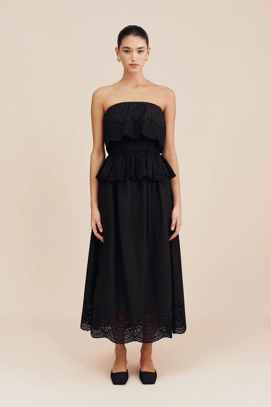 Posse Beryl Skirt - Black Posse Skirt - Maxi Black Skirt - Midi Black Skirt - Eyelet Skirt 