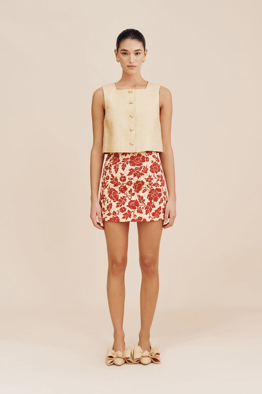 Romeo Mini Skirt in Deep Red Bloom