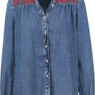 maison hotel -  2 WEST DENIM-PHOEBE-BLOUSE-BLUE MOON -  2 WEST DENIM-PHOEBE-BLOUSE-BLUE moon  - embroudered denim shirt - embroidered denim wester shirt top blouse