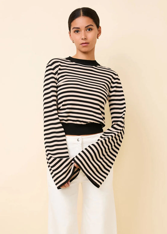 babetta sweater noir khaki strip - solid & striped babetta sweater - cropped sweater - bell sleeve