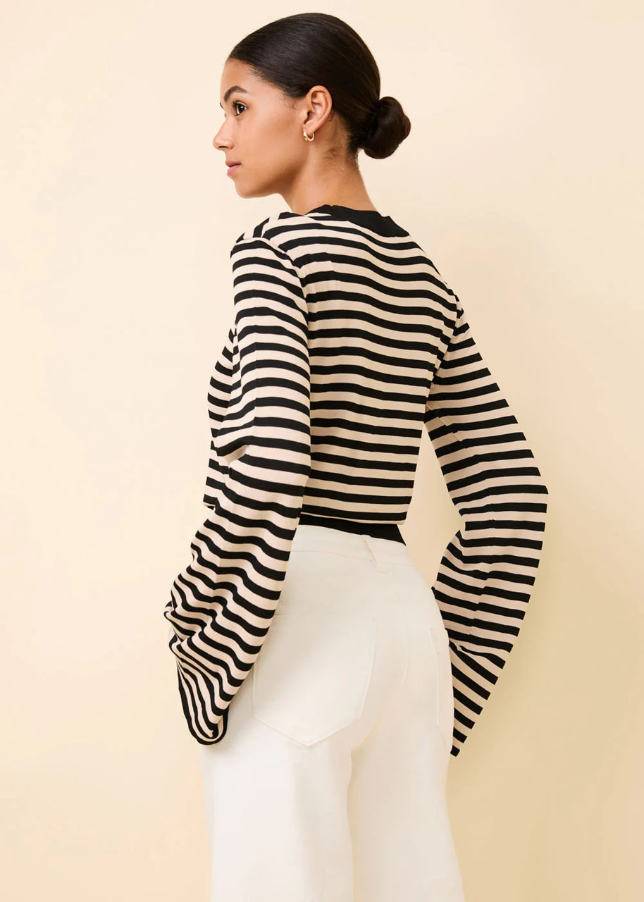 babetta sweater noir khaki strip - solid & striped babetta sweater - cropped sweater - bell sleeve