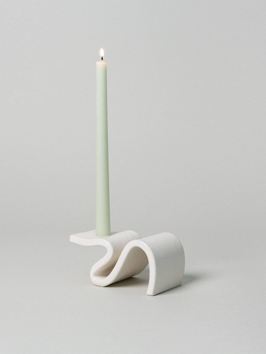 contemporary candle stick - wavey candle stick - white candle holder