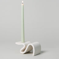 contemporary candle stick - wavey candle stick - white candle holder