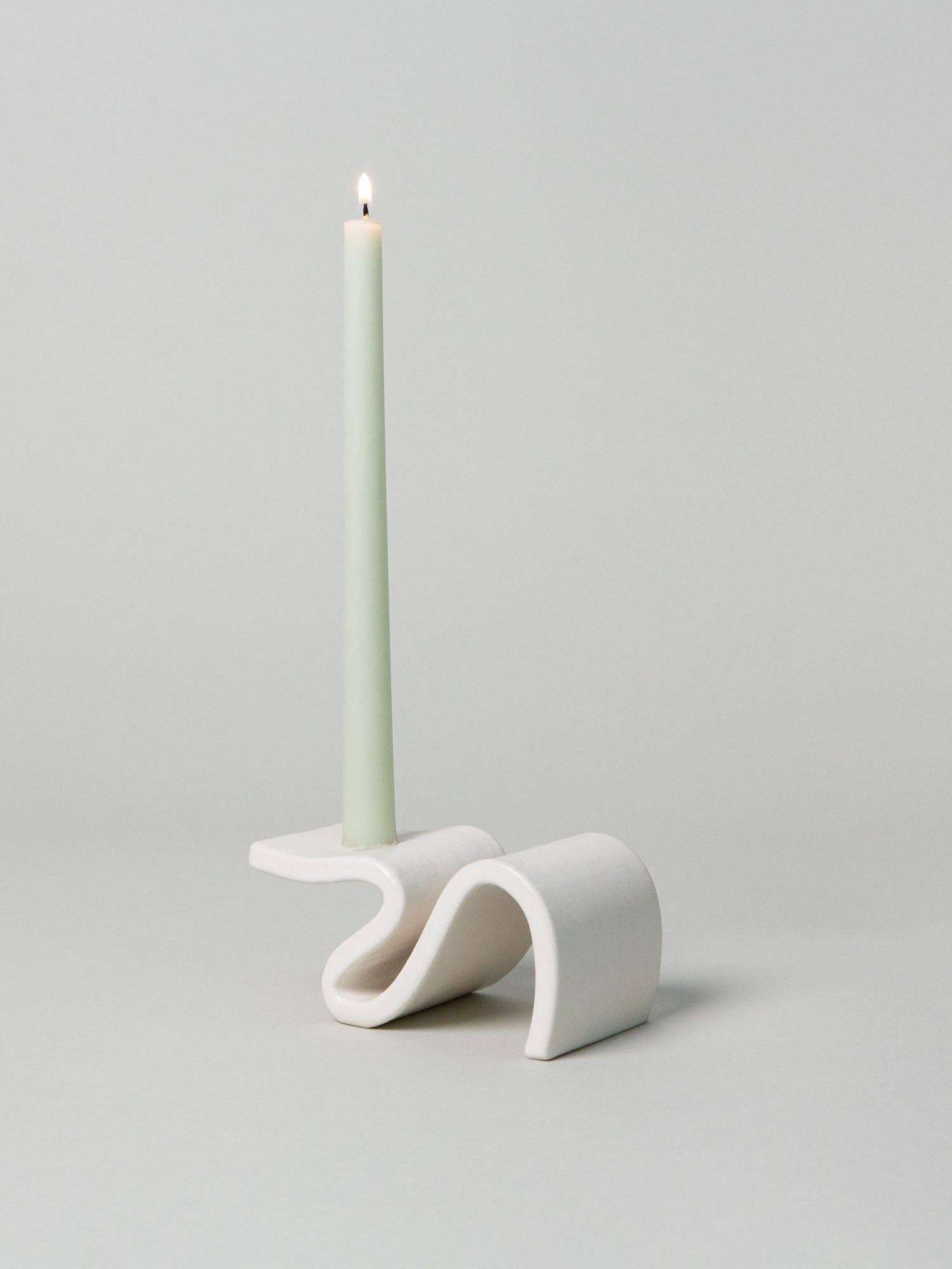 contemporary candle stick - wavey candle stick - white candle holder