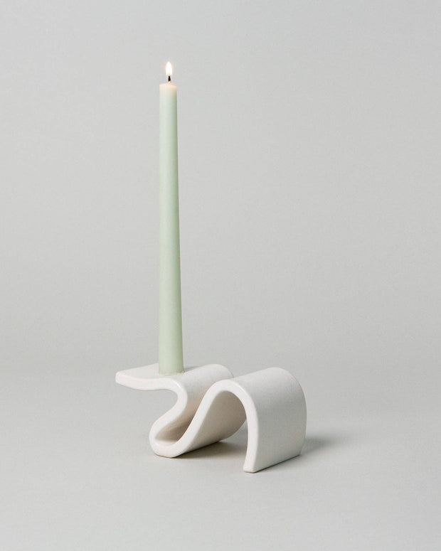 contemporary candle stick - wavey candle stick - white candle holder