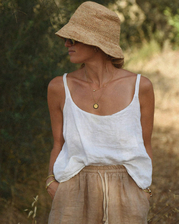 Beachwood Baby The Playa Top in Blanco, Linen Tank Top 