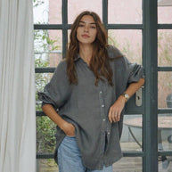 Beachwood Baby The Palma Shirt in Storm, Oversized Linen Shirt 