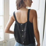 Beachwood Baby The Playa Top in Noir, Black Linen Tank Top