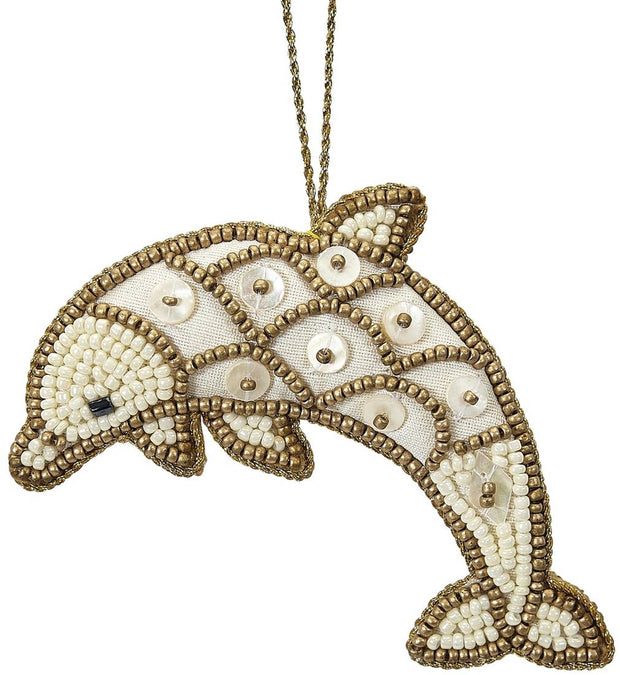 Dolphin Gold  Beaded Ornament