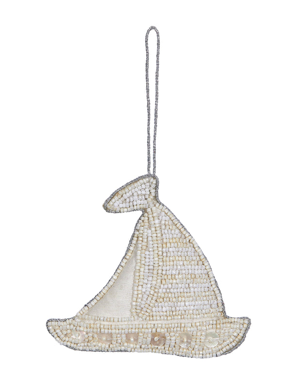 Sailboat White Beaded Ornament