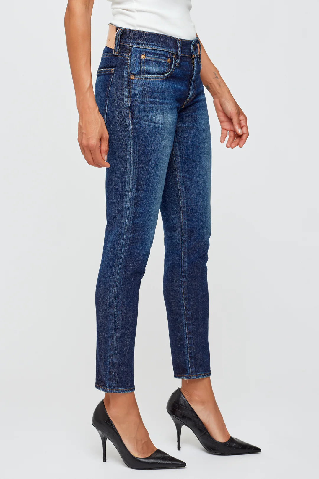 mv moussy vintage inverness skinny jeans - dark wash mid rise ankle length - Japanese denim