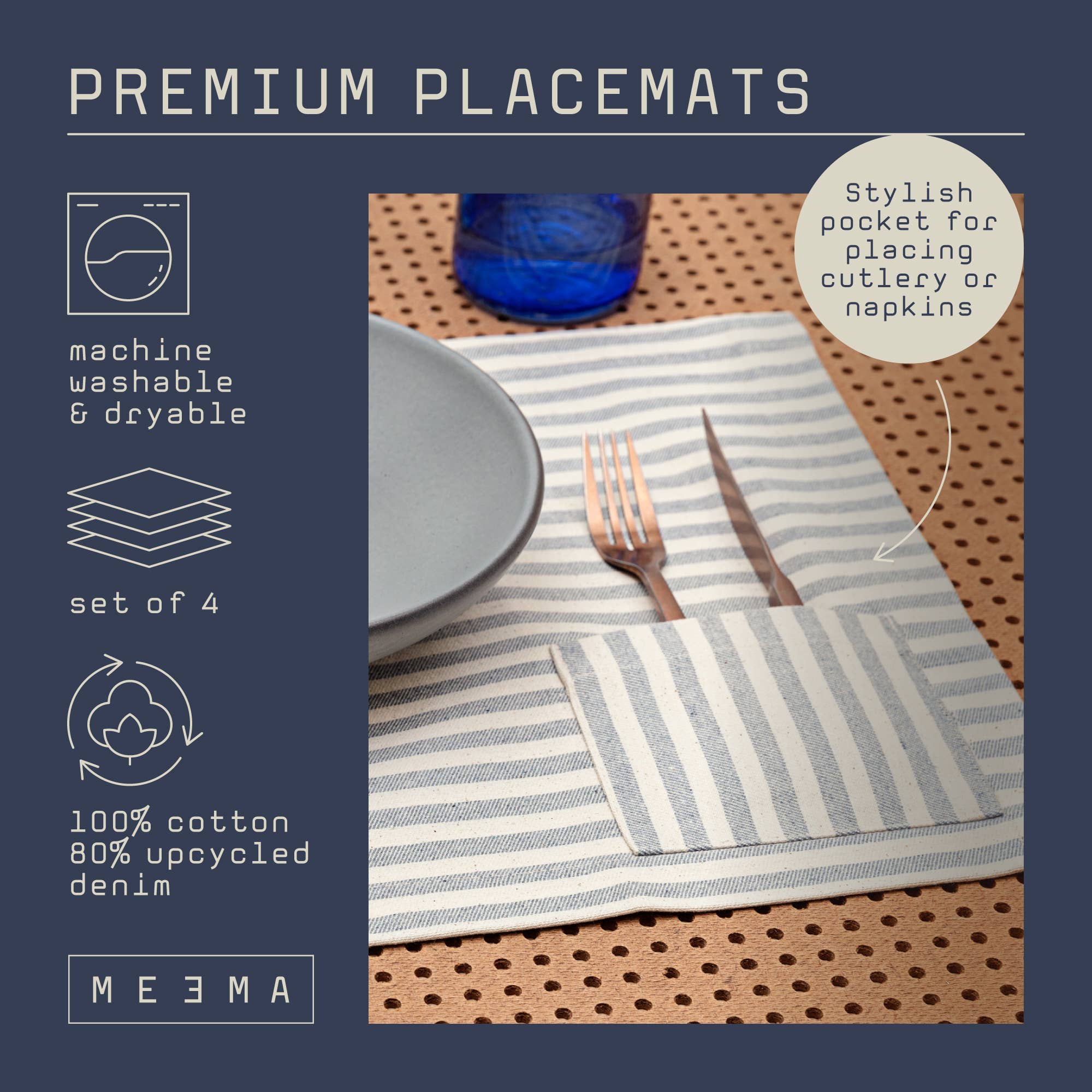 Cotton placemat | Set of 4 with Pockets