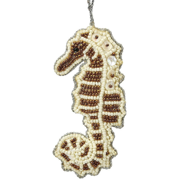 Seahorse Bronze Mop & Beaded Ornament