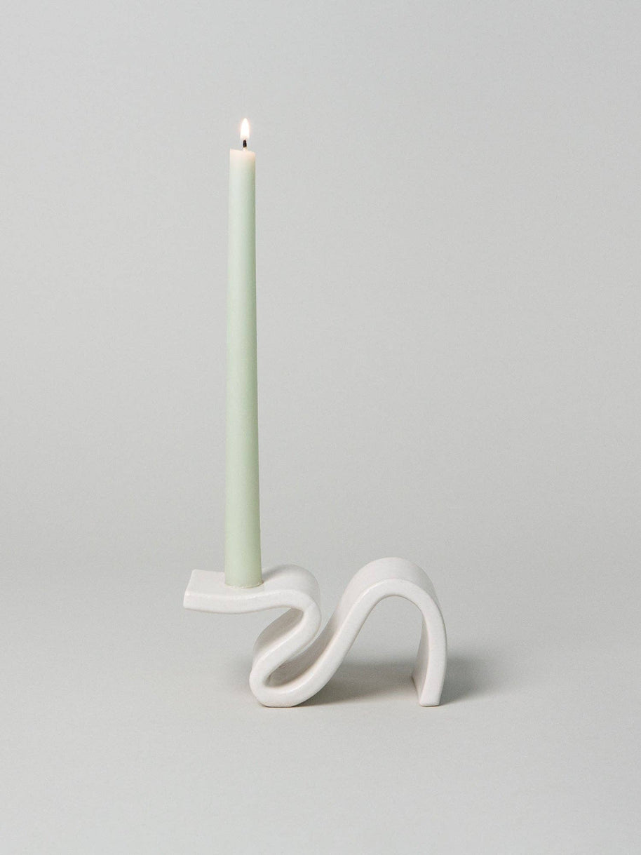 contemporary candle stick - wavey candle stick - white candle holder 