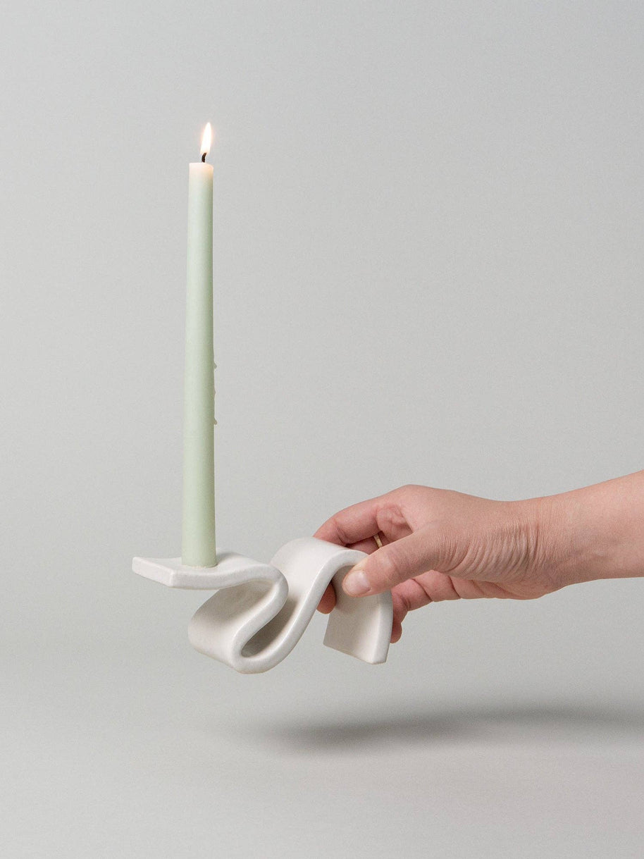 contemporary candle stick - wavey candle stick - white candle holder