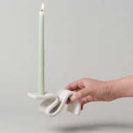 contemporary candle stick - wavey candle stick - white candle holder