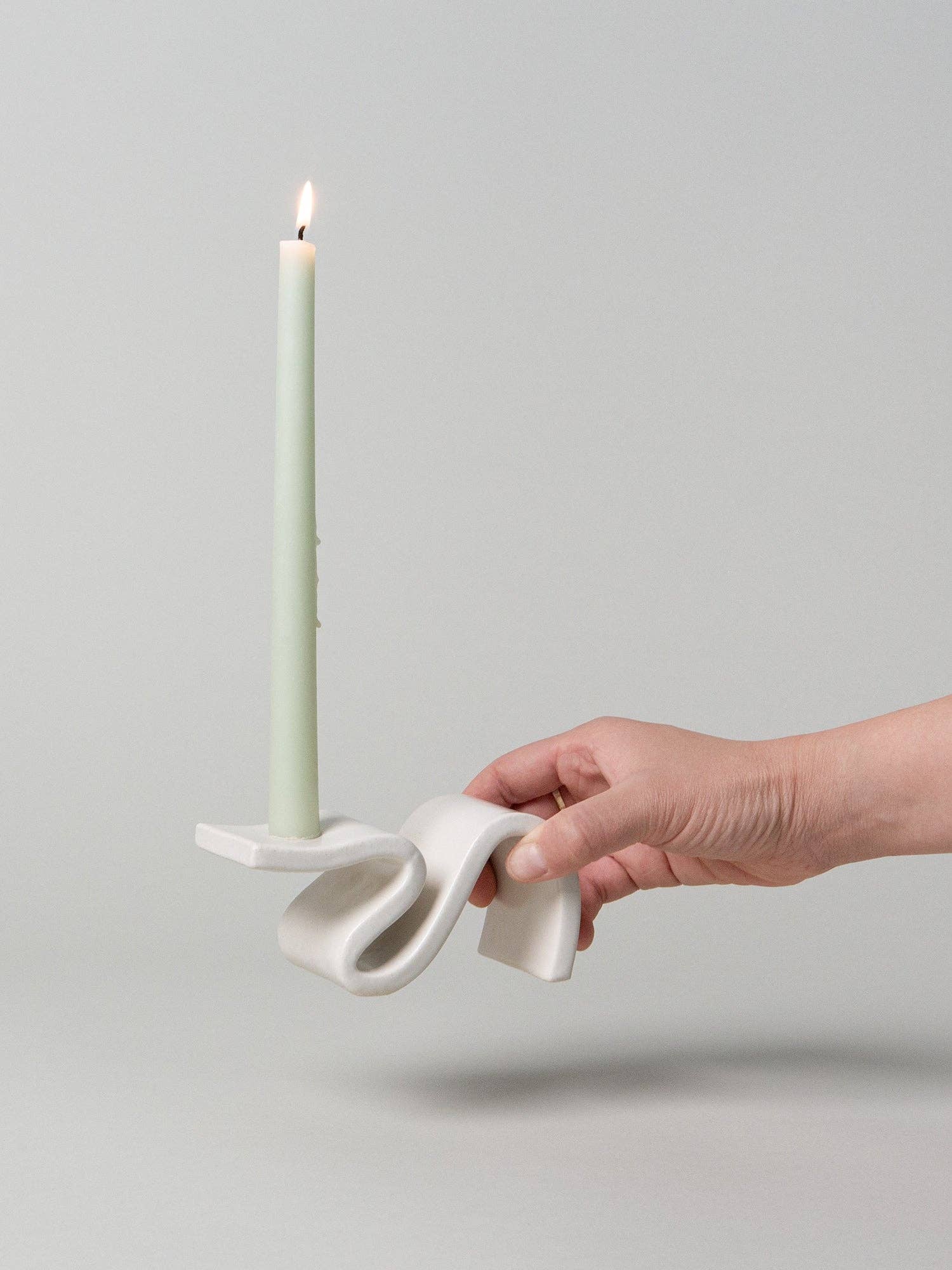 contemporary candle stick - wavey candle stick - white candle holder