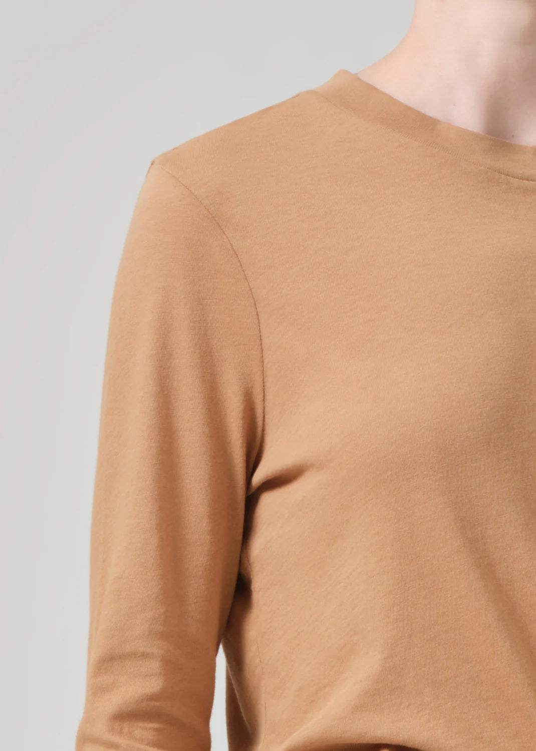 Sabine Cropped Long Sleeve in ambra - tan neutral nude light brown long sleeve citizens oh humanity - ultra lightweight knit Sabine - super soft - long sleeve for layering