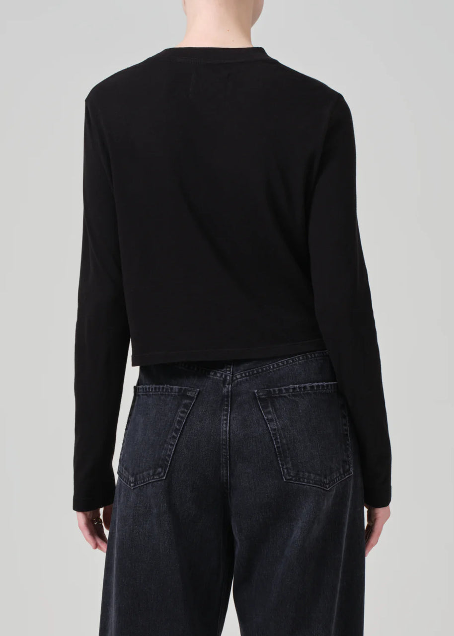 Sabine Cropped Long Sleeve in black - classic cotton long sleeve citizens of humanity - ultra lightweight knit Sabine - super soft - long sleeve for layering