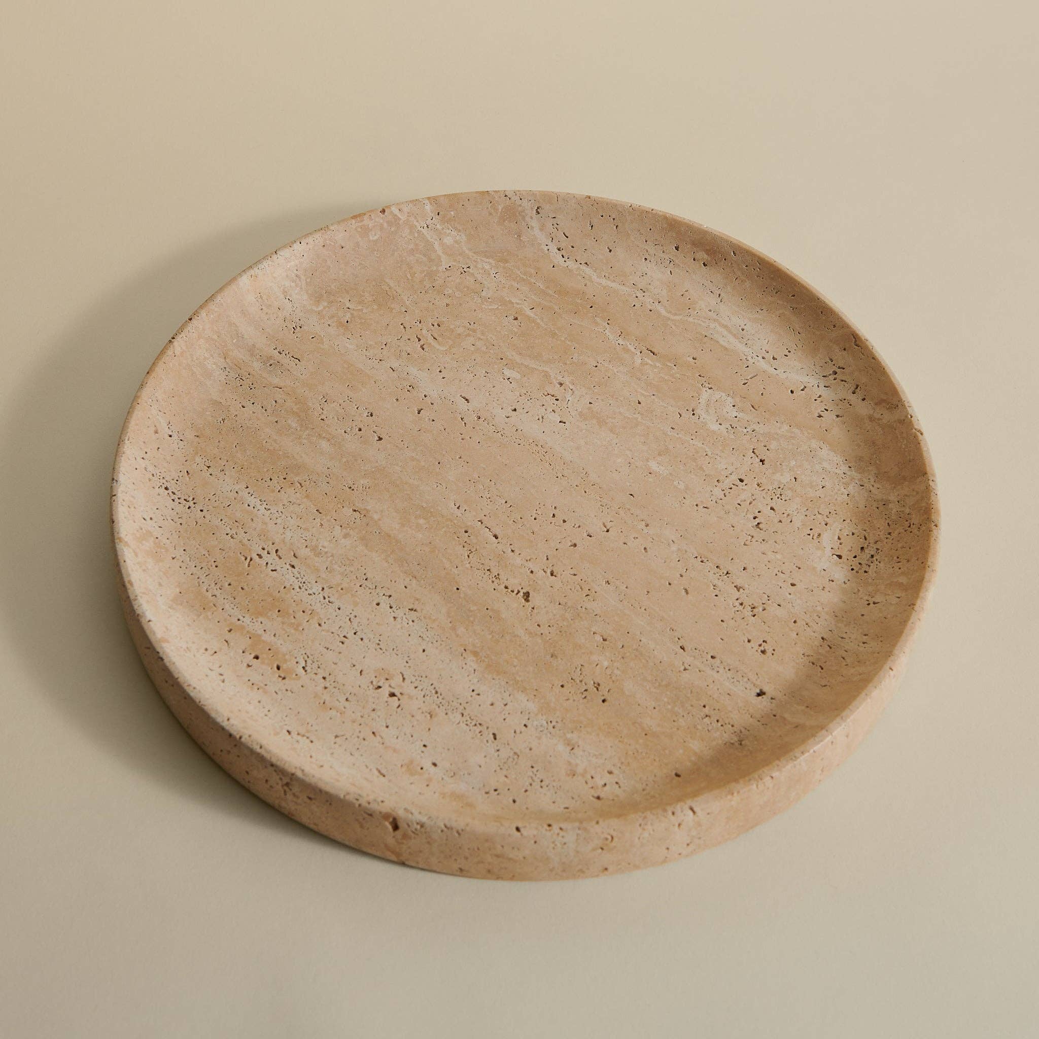 natural travertine stone round circular tray 