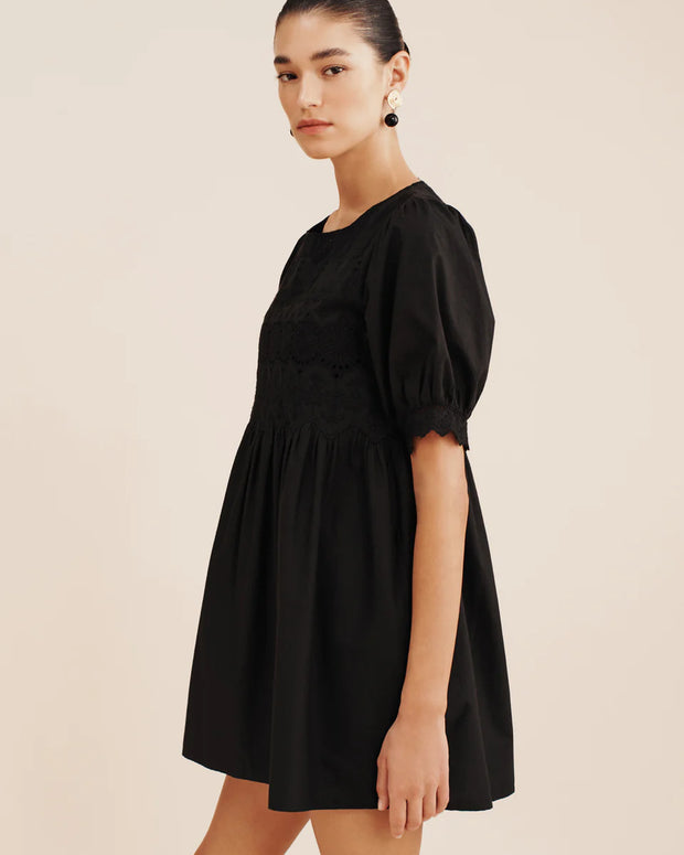 posse amelia mini dress - little black mini dress - embroidered mini dress