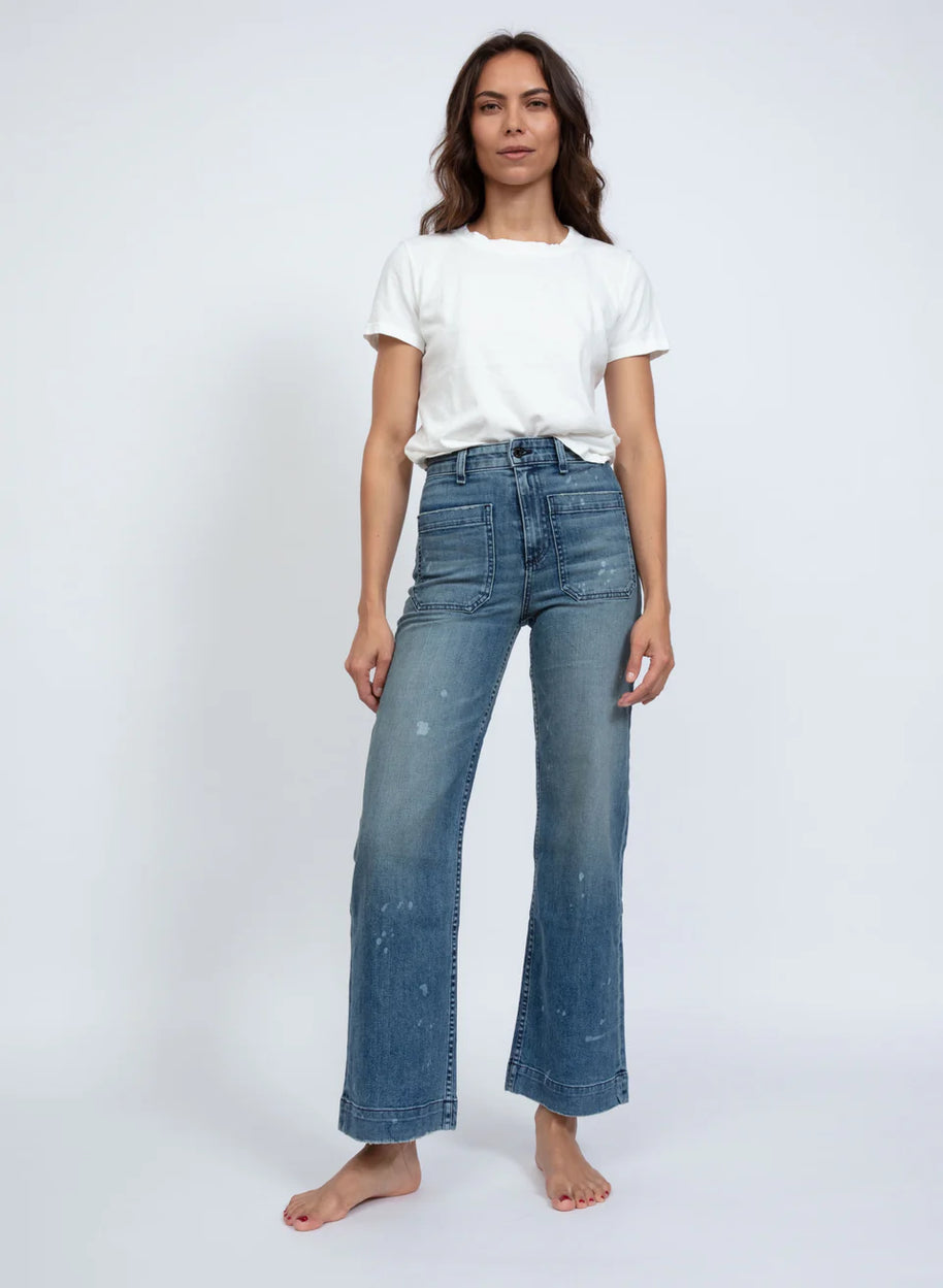 askk ny sailor pant mulholland - distressed high rise ankle length wide leg jeans denim