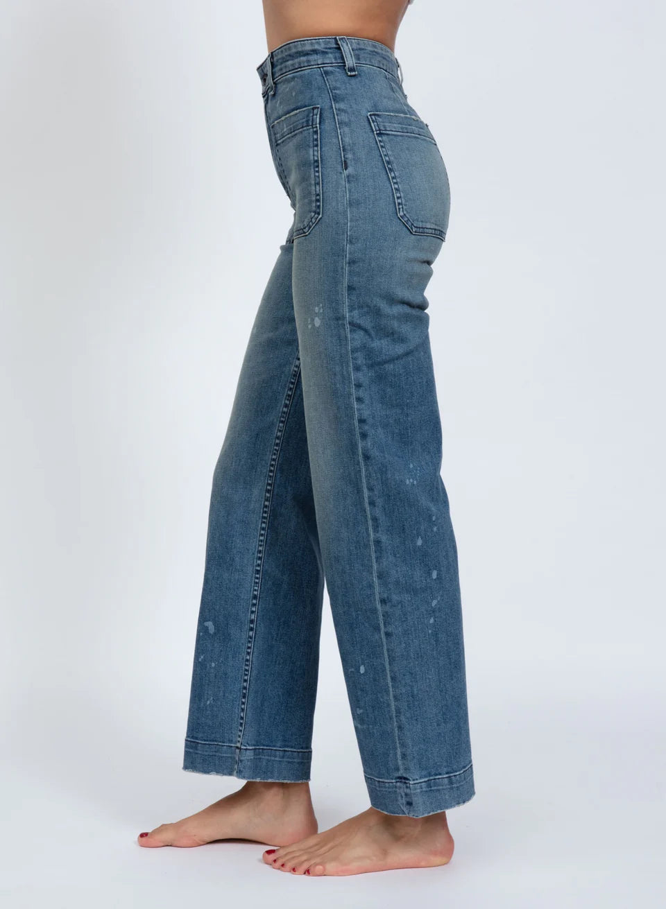 askk ny sailor pant mulholland - distressed high rise ankle length wide leg jeans denim