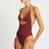 beaded fowler one piece in carmine recycled - bond eye crinkle swimsuit