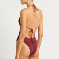 beaded fowler one piece in carmine recycled - bond eye crinkle swimsuit