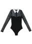 Fleur du Mal Collared Bodysuit With Dotted Tulle 