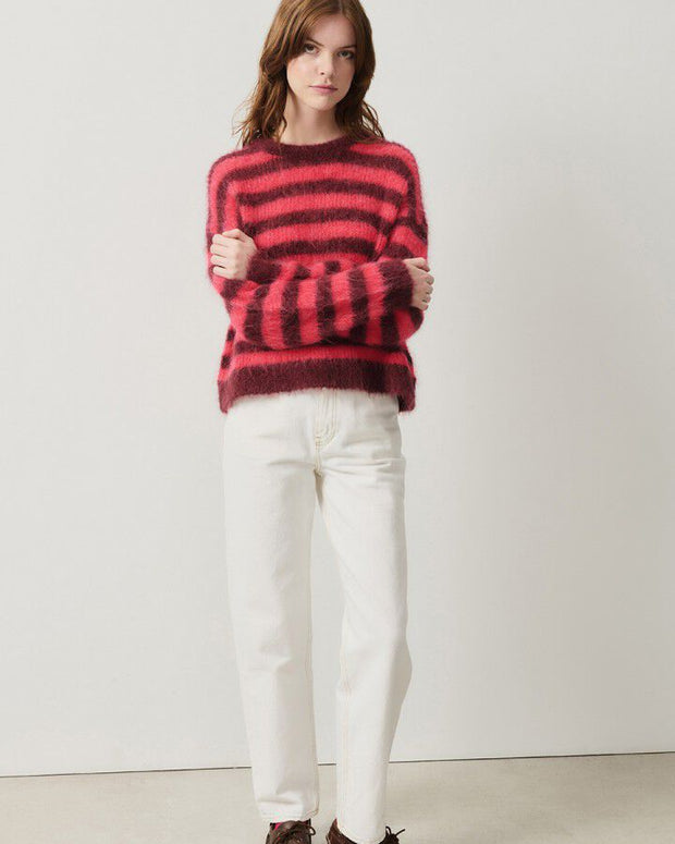 striped sweater bordeaux hortensia american vintage - fuzzy striped sweater