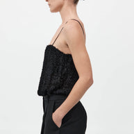 St. Agni Feathered Silk Cami in Black 