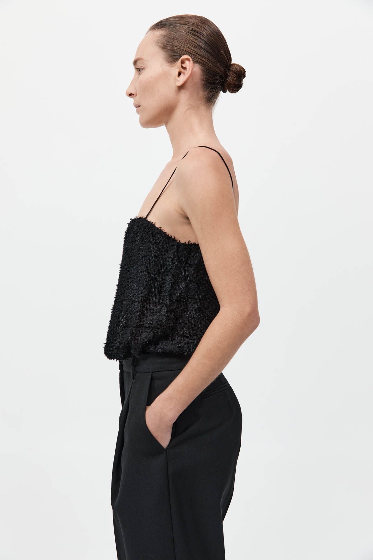 St. Agni Feathered Silk Cami in Black 