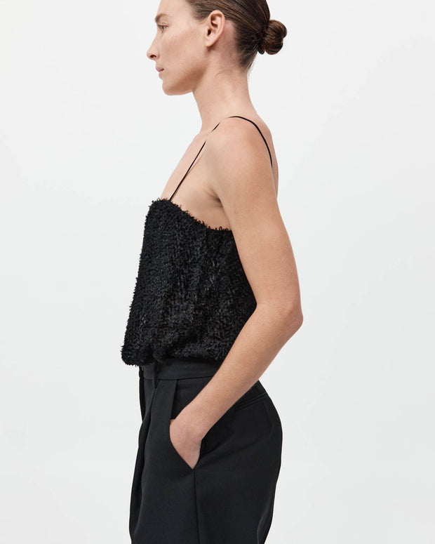 St. Agni Feathered Silk Cami in Black 