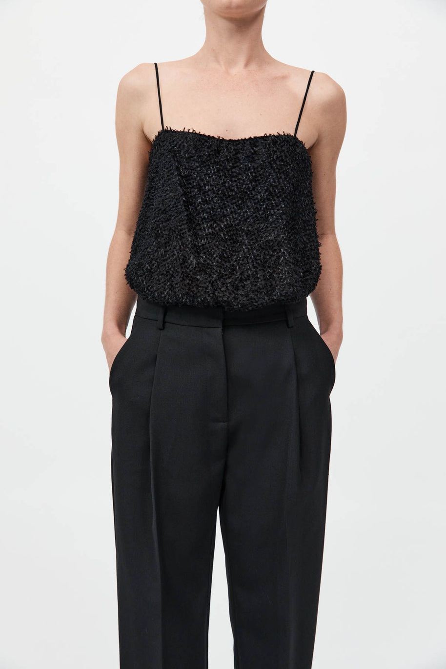 St. Agni Feathered Silk Cami in Black 