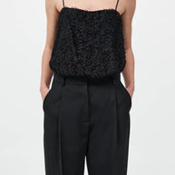 St. Agni Feathered Silk Cami in Black 