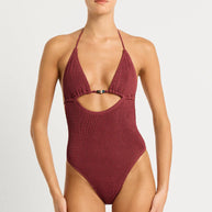 beaded fowler one piece in carmine recycled - bond eye crinkle swimsuit