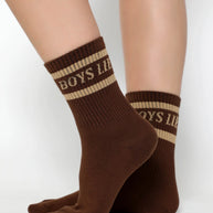 boys lie socks in espresso - brown socks - butter yellow stripe socks 