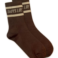 boys lie socks in espresso - brown socks - butter yellow stripe socks 