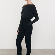 enza costa cashmere cuffed off the shoulder l/s long sleeve in charcoal 