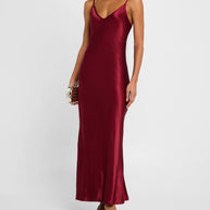 Enza Costa Bias Cut Slip Dress, Ruby Red Slip Dress, Red Dress, Red Maxi Silk Dress 